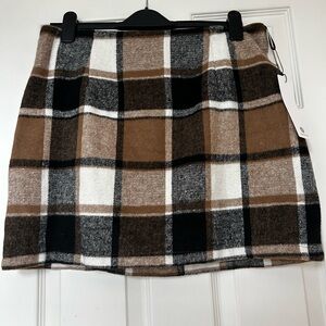 Plaid High Waisted Mini Skirt in Brown and Black